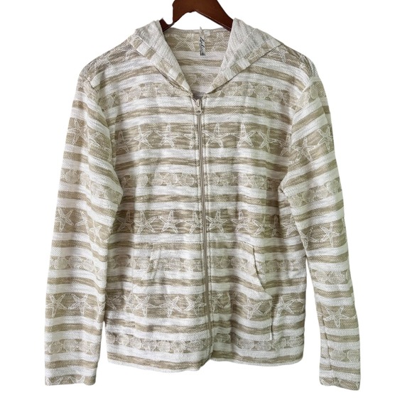 Lulu-B Tops - Lulu B Star Print Zip Up Hoodie Beach Cover Up Lightweight Jacket‎ M